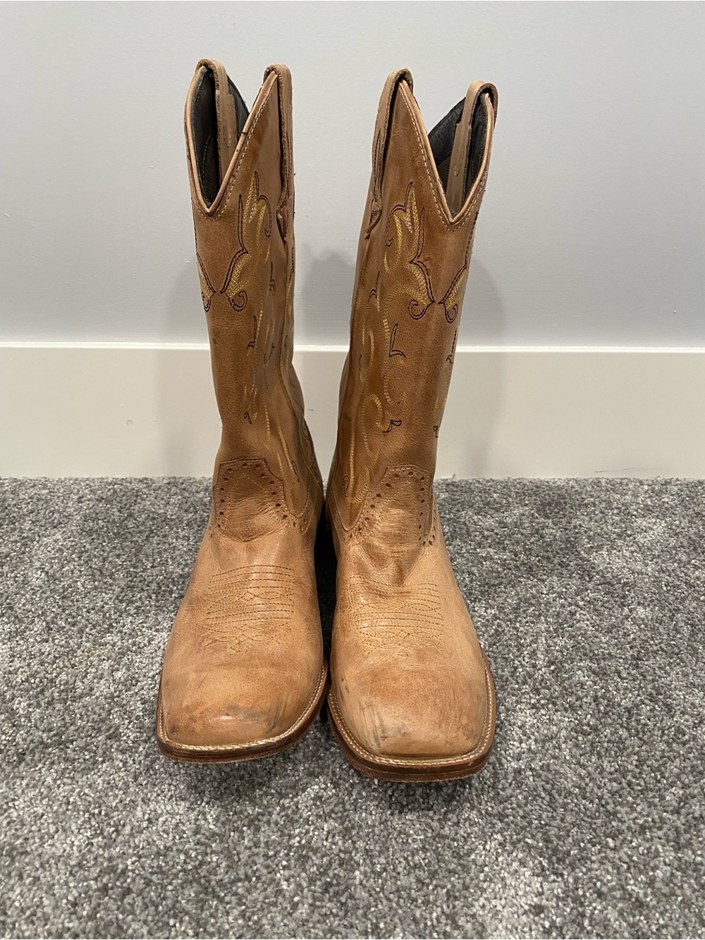 Roper Womens Square Toe Cowboy Leather Stitched Brown Tan Boots Size 10 - Picture 4 of 11